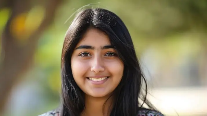 smiling teenage girl outdoors bright background authentic pakistani ethnicity youth portrait natural setting photo